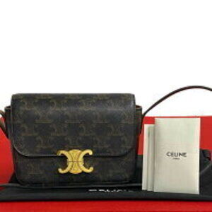 Celine Triomphe Shoulder Bag logo leather brown